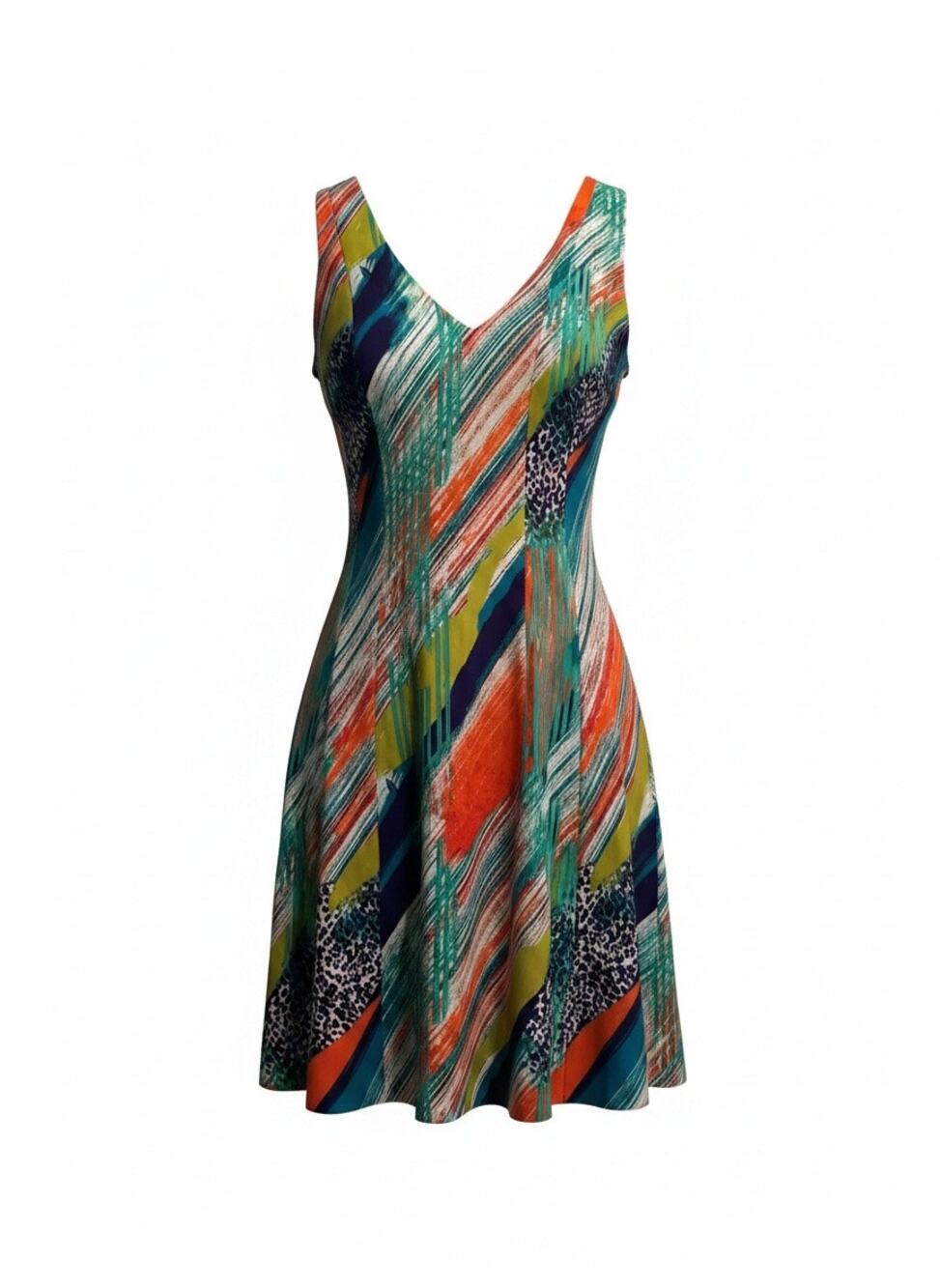 Spence 18W Colorful Abstract Print Fit & Flare Stretch Dress Plus Size